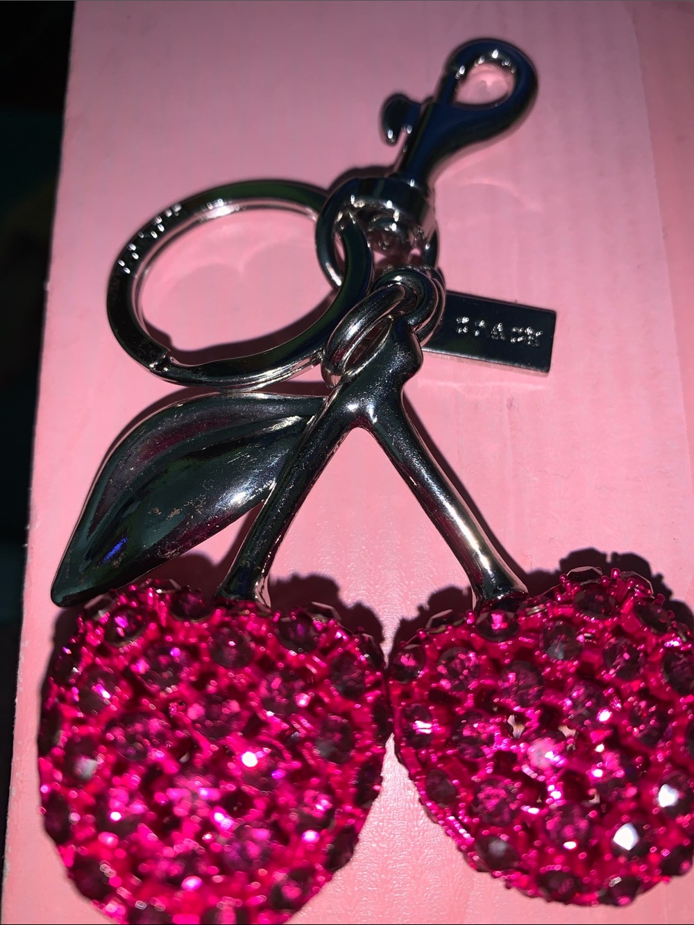 Coach crystal hot pinkCherry purse/bag charm keychain